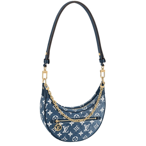 Louis Vuitton Loop Blue Denim Monogram Gold Chain Moon Crossbody Shoulder Bag - Picture 1 of 12